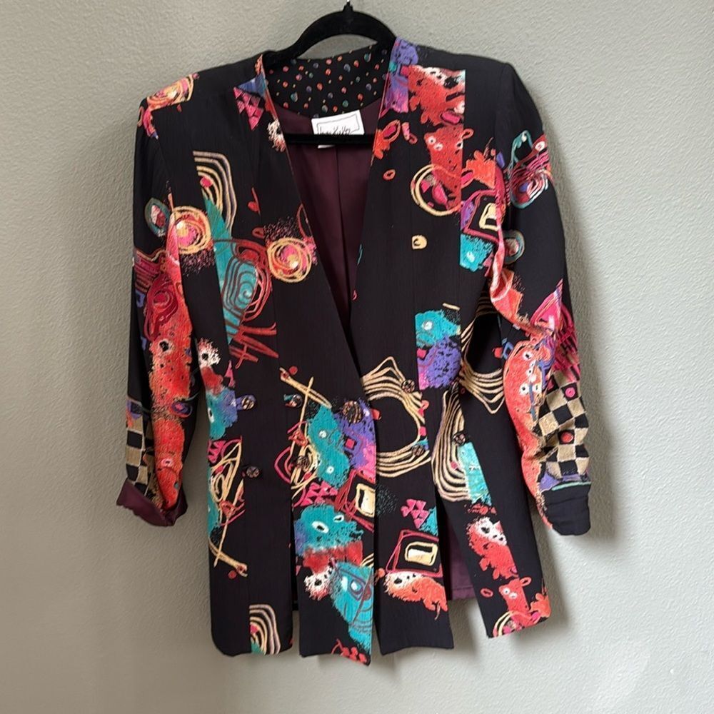 Vintage Laura Kieffer Floral Blazer Jacket Art Deco Size 2 Petite
